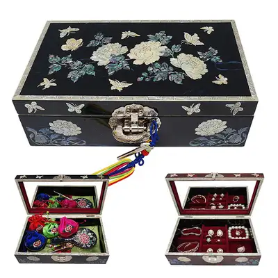 Rectangular Size 8 Single-Tier Mother-of-Pearl Jewelry Box - Peony Blue