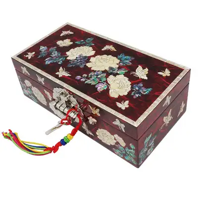 Rectangular Size 7 Single-Tier Locking Jewelry Box - Peony Red