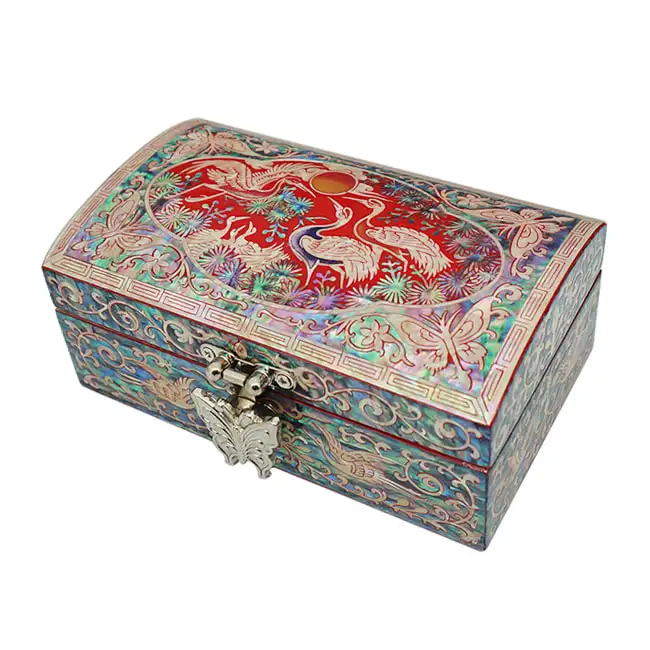 红色螺钿漆器首饰盒 小 松鹤纹