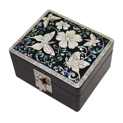 Lacquerware Turtle Jewelry Box with Butterfly Mother-of-Pearl Black