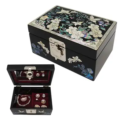 Lacquerware Jewelry Box Large Butterfly Black