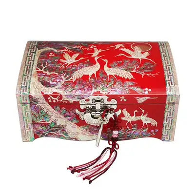 Openwork 8-Size 2-Tier Crane (Red) Jewelry Box with Mother-of-Pearl