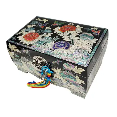 [Openwork] Round Size 8 Two-Tier Jewelry Box - Peony (Black)