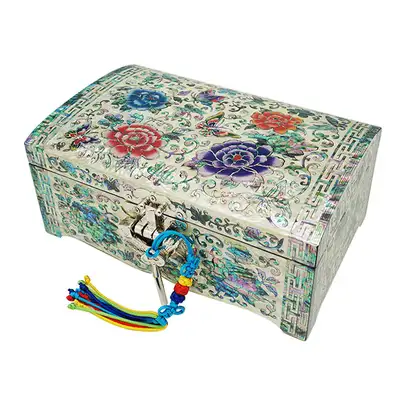 Openwork Mother-of-Pearl Jewelry Box No. 7 Two-Tier - Peony (Black)