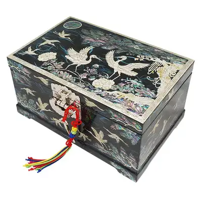 Korean Hanji Two-Tier Gift Box No. 8 - Crane Pattern (Blue)