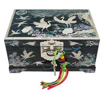 Hanji Two-Tier Chest No. 7 - Crane Pattern (Blue)