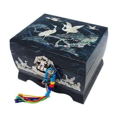 [Hanji] Music Jewelry Box No. 5, 2-Tier - Cranes (Blue)