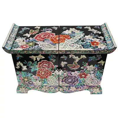 Scholar's Double-Layer Jewelry Box (Large) - Peony Butterfly (Black)