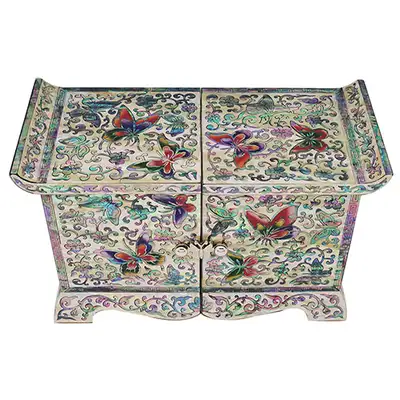Scholar's Double-Compartment Jewelry Box (Large) - Vine and Butterfly