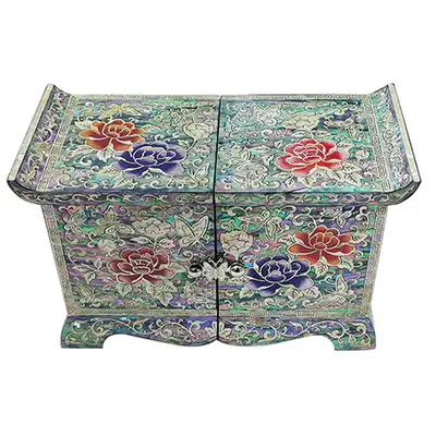 Sunbi Double Jewelry Box (Large) - Peony Flower (Black)