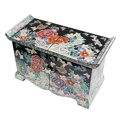 Scholar's Double-Lid Jewelry Box (Medium) - Peony and Butterfly (Black)