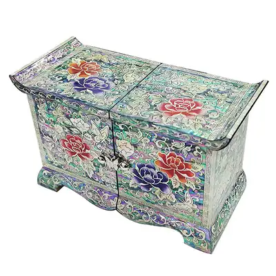 Scholar's Twin-Lid Jewelry Box (Medium) - Peony Flower (Black)