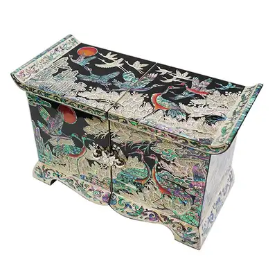 Scholar's Double-Lidded Jewel Box (Medium) - Pine and Crane (Black)