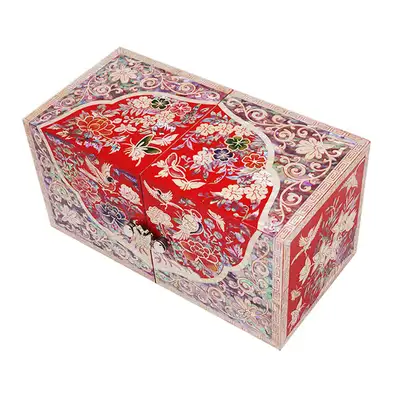 [Openwork] Twin Jewelry Box (Medium) - Oval Bird Motif (Red)