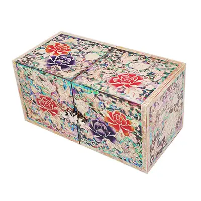 [Pierced] Double Box (Medium) - Vine Peony (Red)