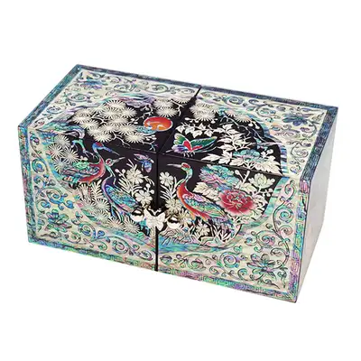 Openwork Twin Box (Medium) - Oval Crane and Pine (Black)