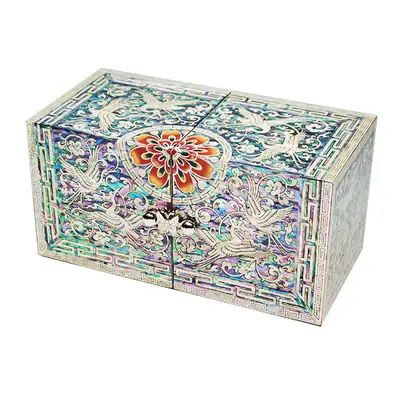 [Openwork] Double Compartment Box (Medium) - Ornamental Crane (Black)