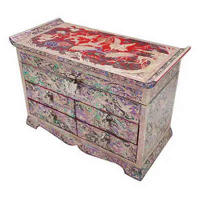 Openwork Scholar 4-Drawer Jewelry Box - Pine and Crane in Red