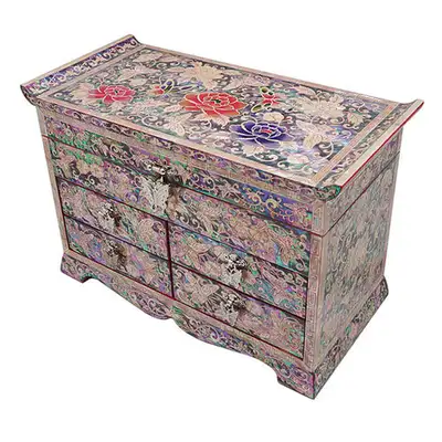 Perforated Scholar 4-Drawer Jewelry Box with Peony Flower Pattern in Red