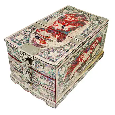 Mother-of-Pearl Mirror Box (Large) - Pine and Crane (Red)