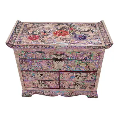 Carved Scholar 4-Drawer Jewelry Box - Peony Red