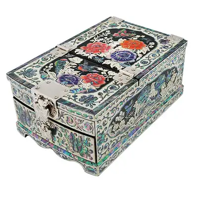 Mother-of-Pearl Mirror Box (Medium) - Peony (Black)