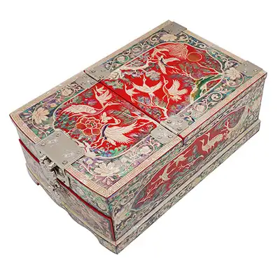 Mother-of-Pearl Cosmetic Box (Medium) - Pine and Crane (Red)
