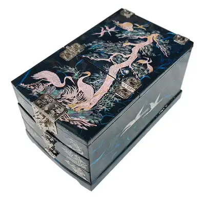 Gyeongdae Jewelry Box (Large) - Cranes Design (Korean Hanji Blue)