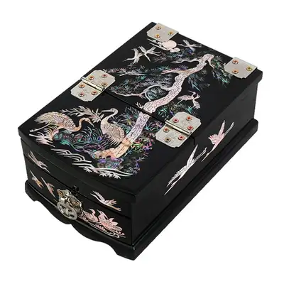 Lacquered Jewelry Box (Small) - Pine and Crane (Black)
