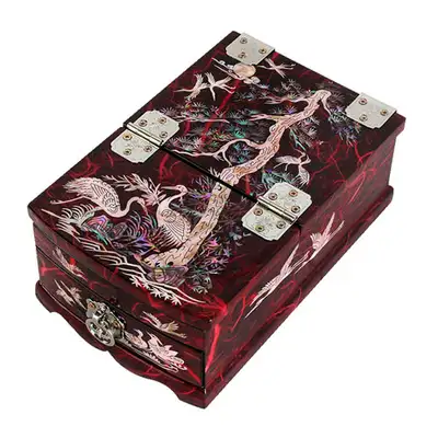 Small Mirror-Form Jewelry Box - Crane Design (Korean Paper Red)