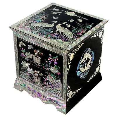 Diagonal Two-Drawer Crane Jewelry Box (Black)