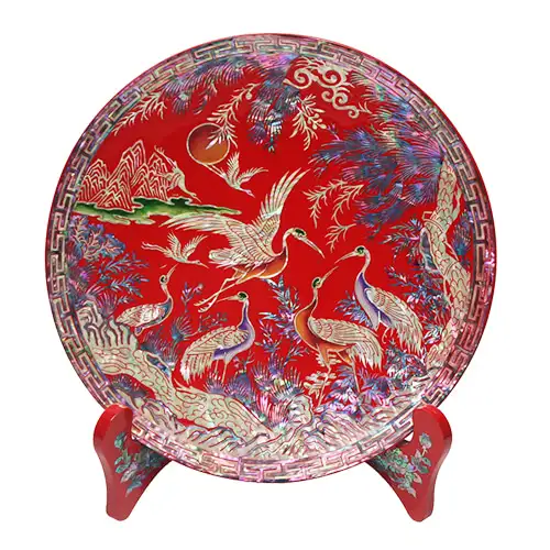 圆形迷你托盘 松鹤 红色