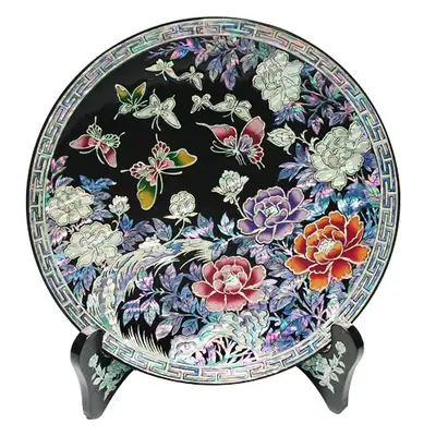 Round Wooden Tray Mini Peony Black