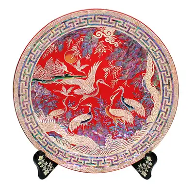 Mother-of-Pearl Lacquer Tray Large Pine and Crane Red