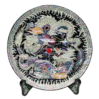 Mother-of-Pearl Lacquer Tray Large with Dragon Black