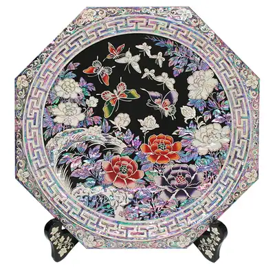 Octagonal Tray Large Peony Black