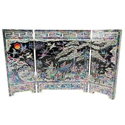3-Panel Folding Screen Small Ten-Color Pattern Black