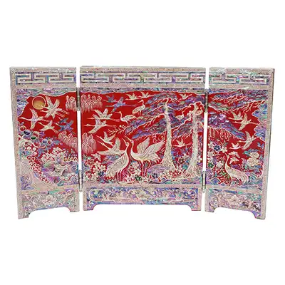 3-Panel Folding Screen Small Taejangsaek Red