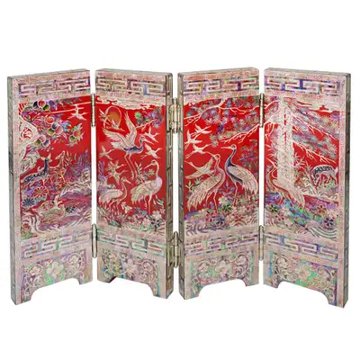 4-Panel Folding Screen Small Ten Symbols Red