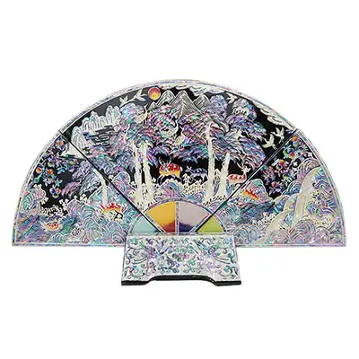 [Cultural Heritage Reproduction] Small Fan Screen - Ten Symbols of Longevity Black