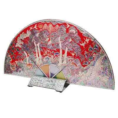 [Cultural Heritage Reproduction] Folding Fan-Style Screen with Ten Symbols of Longevity