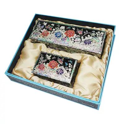 Sanseon Calligraphy Pen & Card Case Set Peony Butterfly Black