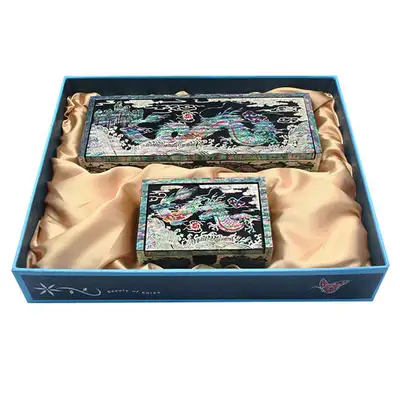 Integrated Palais Mother-of-Pearl Business Card and Brush Pen Holder Set - Dragon Black