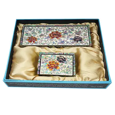 Integrated Munjong Mother-of-Pearl Name Card and Brush Case Set - Peony Black