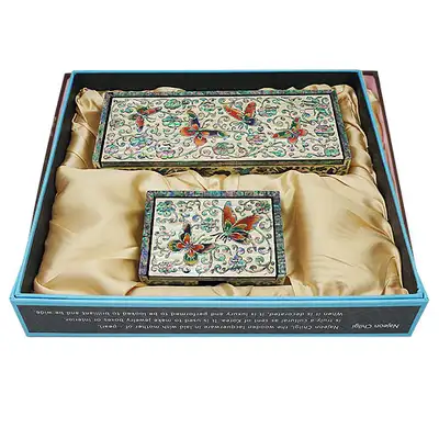 Integrated Mother-of-Pearl Desk Organizer Set with Dancheong Butterfly - Black