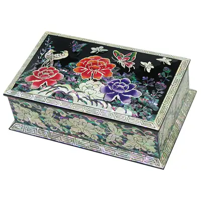 Diagonal Mother-of-Pearl Business Card Holder – Peony Black