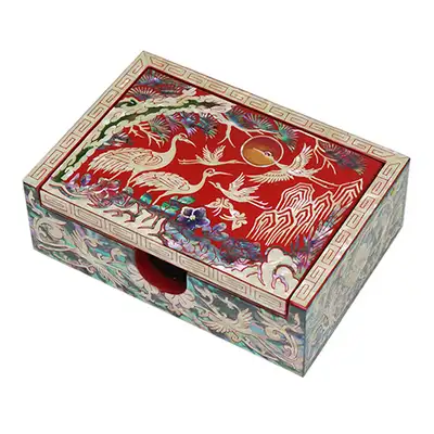 One-Piece Mother-of-Pearl Royal Inlay Business Card Holder Cranes 1 Red
