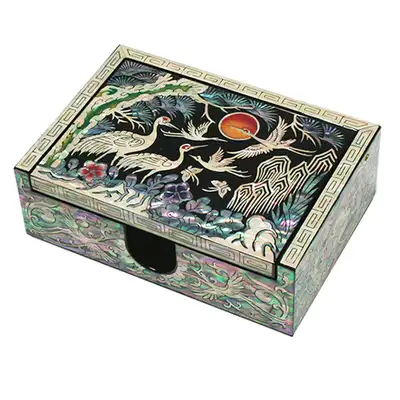 Integrated Mother-of-Pearl Inlaid Court-Style Business Card Holder Crane Design 1 Black