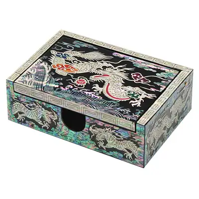 One-Piece Mother-of-Pearl Lacquerware Business Card Holder with Dragon Design in Black
