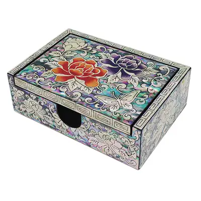 One-Piece Mother-of-Pearl Peony Business Card Holder in Black